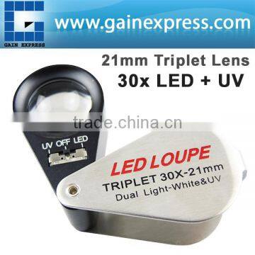Mini 30X Jeweler Loupe Magnifier + LED & UV light 21mm lens Jewel Identifier Tool