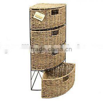 4-Drawer Corner Seagrass Storage Bathroom Bedroom Tidy Basket Unit Home
