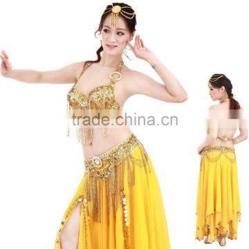 Professional design ladies stage dancewear, gold sequins covered belly dance bra belt