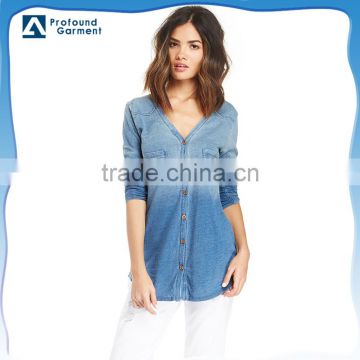 women long sleeve dip dye shirt ombre button down 2015