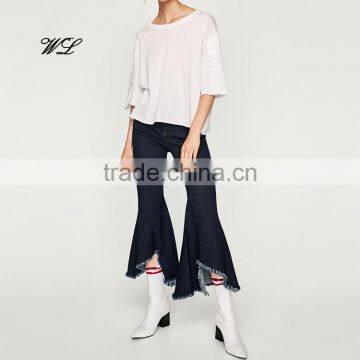Wholesale Women Custom Top Casual Woman Hollow Buckle T-Shirt China Supplier