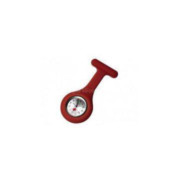 Red Portable Brooch China Movement Nurse Fob Watch With Silicone Case, Laser Filled Logo