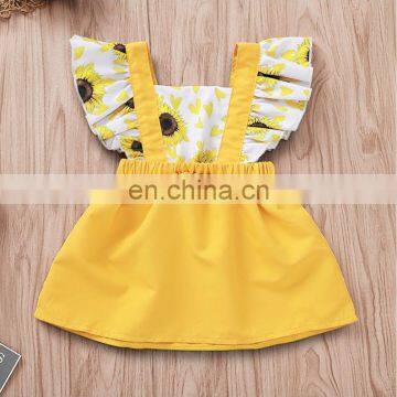 Sunflowers Baby Girls Dress Summer Toddler fly sleeve yellow dress for 3-24M