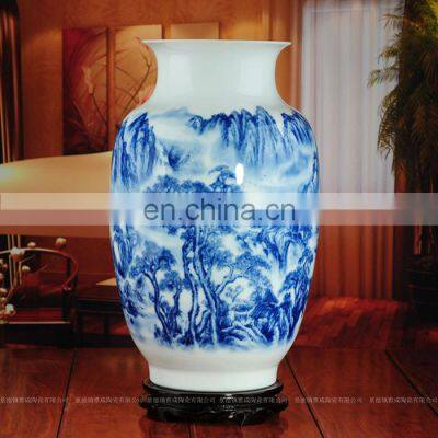 Beautiful Chinese Master Hand Painted Blue And White Ceramic Porcelain Lanscpe Vase With Certification