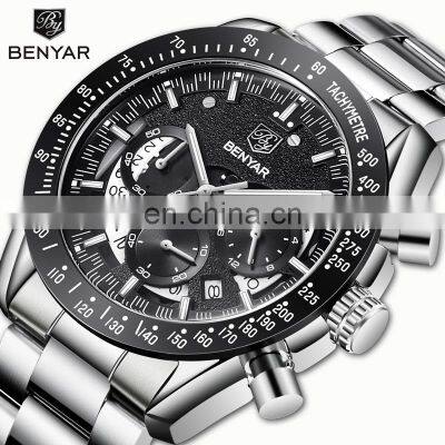 BENYAR 5120 Mens Luxury Brand Fashion Blue Watches Stainless Steel Chronograph Male Clock Watch Men