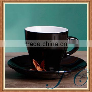 Simple style black coffee mug and saucer set/tea cup with handle