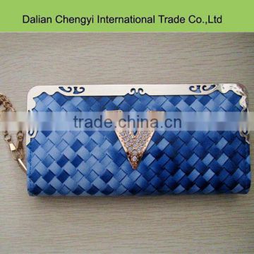 Hot sale cheap posh shiny pu wallet with iron edge