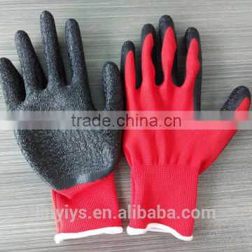 High quality latex palm coated glove nylon dipping black latex gloves