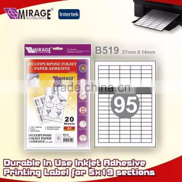 Durable In Use Inkjet Adhesive Printing Label for 5x19 sections