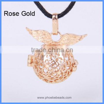 Rose Gold Plated Angel Wings Copper Hollow Chime Box Harmony Pregnancy Jewelry Necklace Belly Pendant BAC-M022