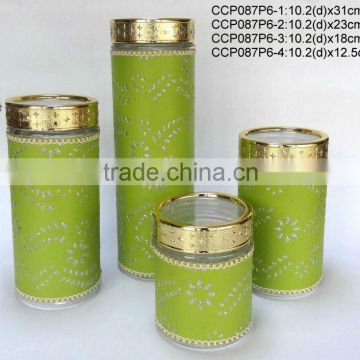 CCP087P6 4pcs round glass jar with leather coating