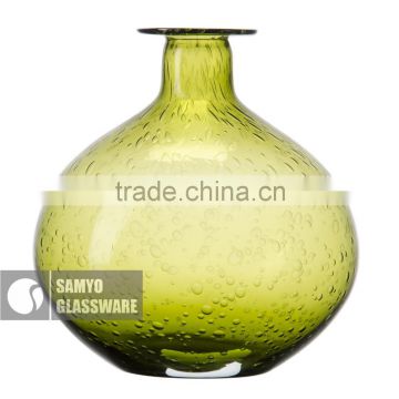 SAMYO handworked green color round bottom glassware vase with bubble