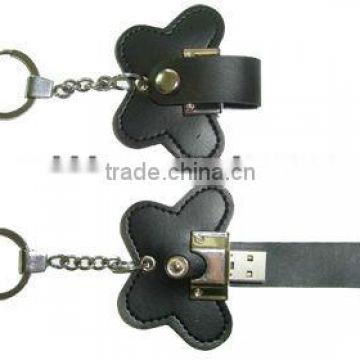 leather flowers shape of USB flash drive with accessories for promptional gift