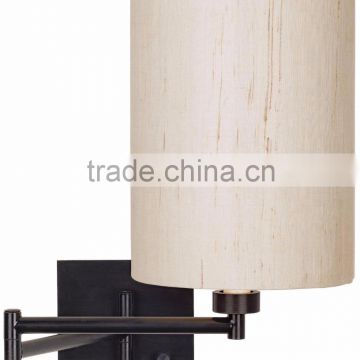 1017-5 ivory colored natural linen lamp shade Dimmable Ivory Linen-Espresso Plug-In Swing Arm Wall Lamp