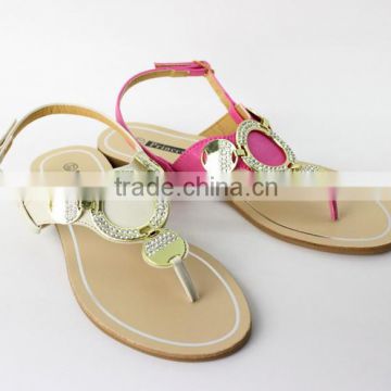 latest new design fashion ladies fancy metalic flat summer sandals