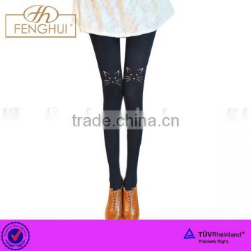 Embroidery cat trample feet 100% cotton pantyhose