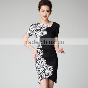 Z4050new dress flower rose printed knit summer dress