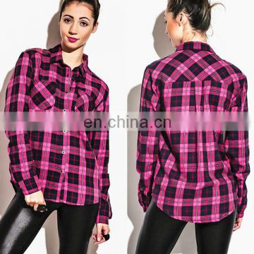 Lady Long Sleeve Checked Cotton Shirt