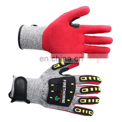 Cut level 5 leather palm TPR &HPPE liner &nitrile magic buckle cuff anti Impact Resistant works safety mechanic gloves