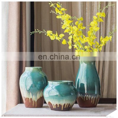 Hot selling European modern style glazed ceramic porcelain set 3 assorted blue vase for home decorative