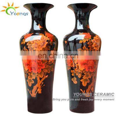 Home decor big famille rose ceramic tall floor vases for wholesale