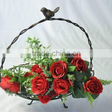 Handmade country style antique metal fruit and flower basket