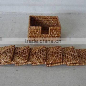 Square bamboo- rattan box with 6 coasters