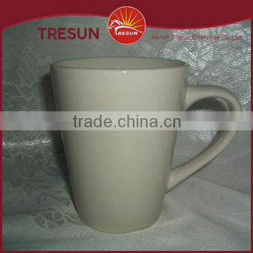11oz classical v shape stoneware white coffee mug ceramic white mug for wholesale