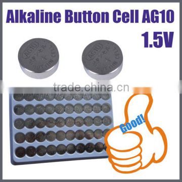 POPULAR selling coin cell 1.5v watch batteries AG10 Alkaline button cell battery free mercury