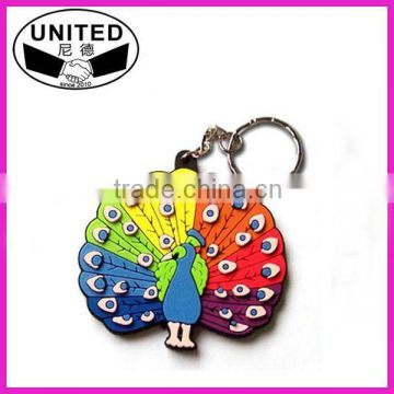 Promotional rubber keychains,Peacock shape rubber keychains, custom shaped rubber keychains