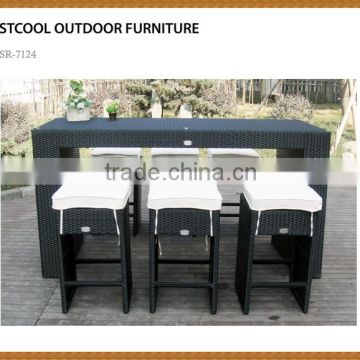 Outdoor 7pcs KD style cheap rattan bar stools aluminum steel rattan bar set
