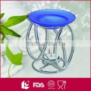 Wholesale blue glass stainless steel essential tea light oil burners