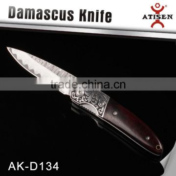Top quality Damascus Knife Outdoor Pocket Knife With Color Wood Handle