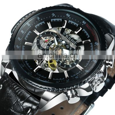 WINNER 428 Fashion Men Automatic Self-Wind Custom Logo Watch Stainless Steel Waterproof Gold Wristwatch Mechanical Watch