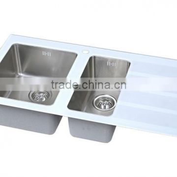 tempered glass kitchen sink with handmade stainless steel sink