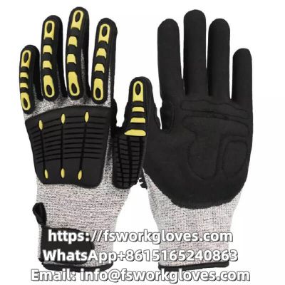Anti Cut UHMWPE(HPPE) Liner Nitrile Sandy Coated TPR Gloves Impact Gloves Vibration Gloves