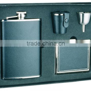 stainless steel classical luxury leather golf hip flask gift set