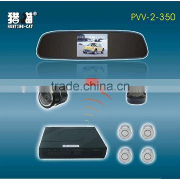 12voltage waterproof ultrasonic backup sensor wireless reversing camera 3.5inch rear view mirror system PVV-2-350