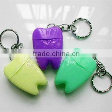 attractive design 10m tooth shape detal floss with keychain popular
