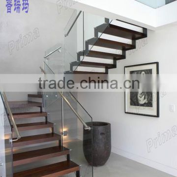 Good looking wood stair case, stair glass railing, stair parts suppliers