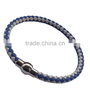 Fashion braid Pu and genuine leather bracelet with names logo. Dongguan factory.