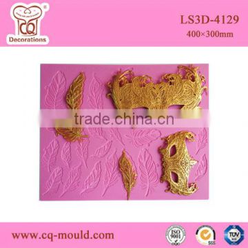 CQ Original designs! Masquerade theme - 3D Feather & Mask sugar lace mold fondant cake lace mat