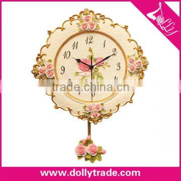 European Retro Resin Pastoral Quartz Clock Mute Style Wall Clock Muted Fashion Rose Flower Round Luxury Wall