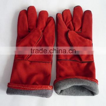 Red Industrial safety gloves leather welding gloves with full lining
