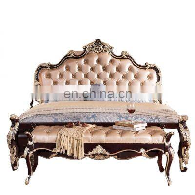 Classic France Design Genuine Leather Bedroom Beds Furniture King Size Leather Wedding Bed