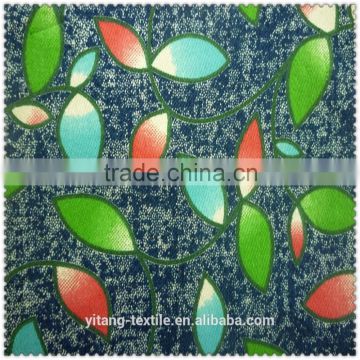 leaves pattern denim fabric