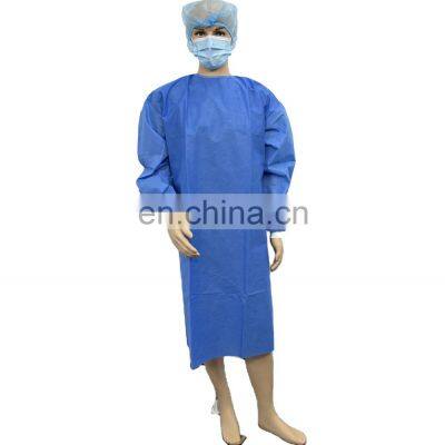 Disposable blue isolation gown CE SMS SMMS gown with wide belt