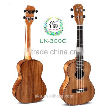 UKU-300C high quality acacia wooden hawaii ukulele with ukulele hard case
