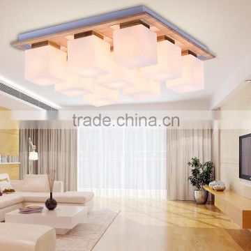 EU USA Style Parlour Bedroom Rubber Wood Acrylic Lampshade Ceiling Lamp Home Commercial LED Electrodeless Dimming Ceiling Light