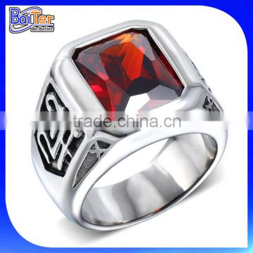 High Quality Vintage Jewelry Titanium Stainless Steel Mens Rings With Ruby
